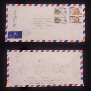 C) 1993. NIGERIA. AIRMAIL ENVELOPE SENT TO USA. MULTIPLE STAMPS. FRONT AND BACK