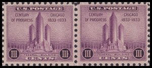 US 729 Federal Building at Chicago 3c horz pair (2 stamps) MNH 1933