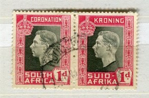 SOUTH AFRICA; 1937 early GVI Coronation issue used POSTMARK PAIR 1d. value