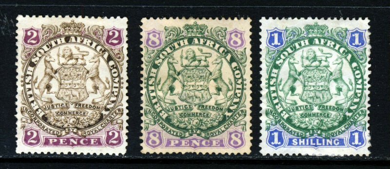 RHODESIA 1896-7 Arms Part Set Die I Unshaded Lion SG 30, SG 34 & SG 35 MINT/MNG