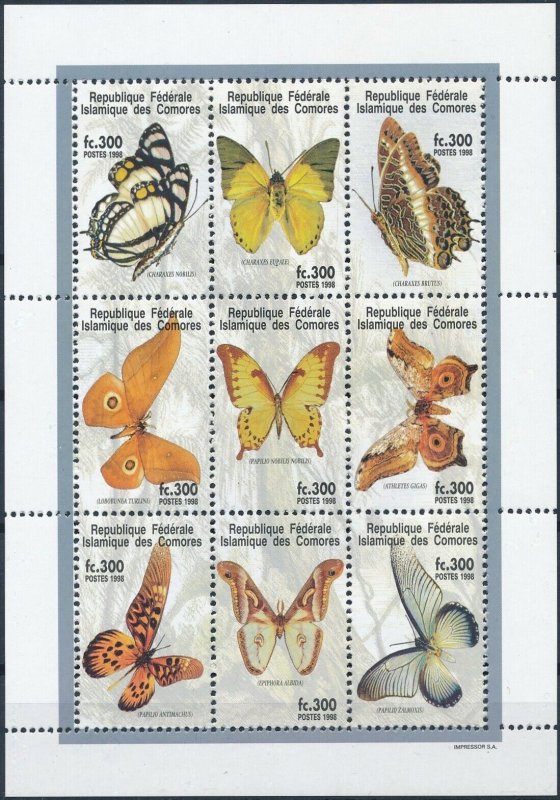 [I489] Comoros 1998 Butterflies good sheet very fine MNH