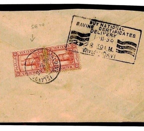 W608 MALDIVE ISLANDS India Maritime Mail 1956 Commercial Cover {samwells-covers}