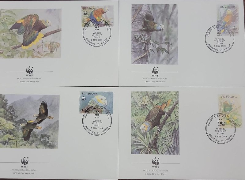 D)1989, SAN VICENTE, SET OF 4 FIRST DAY COVERS, ISSUE, WORLD NATURE PROTECTIO