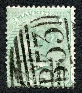 Mauritius SG65 6d Blue-Green Fine used Wmk Crown CC Cat 8 pounds