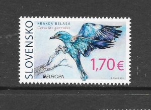 BIRDS - SLOVAKIA #815 EUROPEAN ROLLER MNH