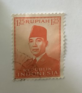 Indonesia 1951  Scott 388 used - 1.25r, President Sukarno