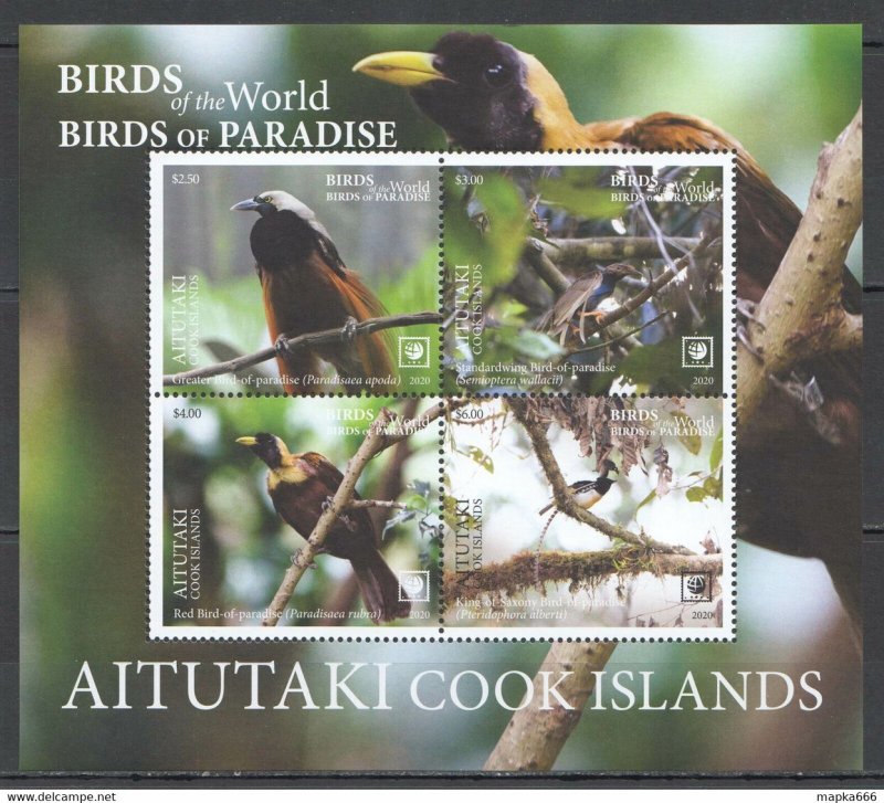 2020 Aitutaki Birds Of Paradise Birds Of The World Fauna Bl ** Nw0517