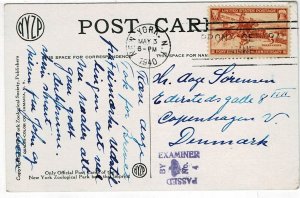 Gibraltar 1940 transit postcard from the U.S. to Denmark, RARE censor handstamp