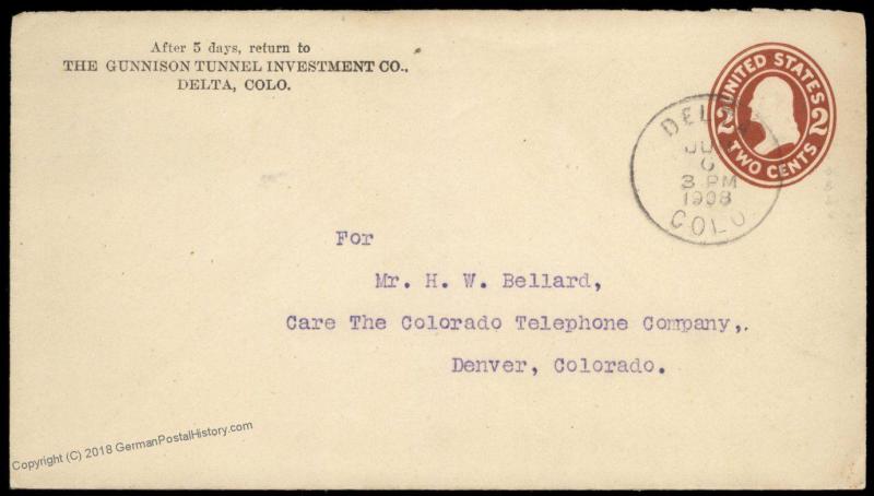 USA 1908 DELTA Colorado Gunnison Tunnel Investment Cover 90059