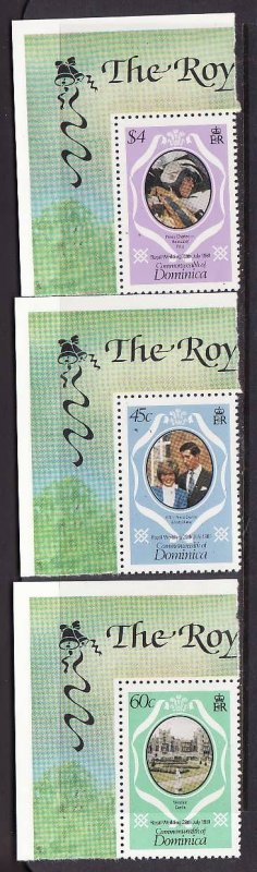 Dominica-Sc#701-3-unused NH set-Royal Wedding-Princess Diana-id7-1981-