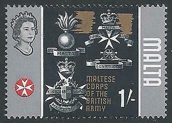 1965 1/- Maltese Corps. MISSING GOLD from frame. SG 340b.