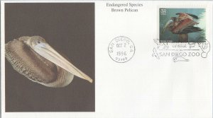 ZAYIX 1996 US 3105 FDC Mystic  Cachet Endangered Species Brown Pelican Sea Bird