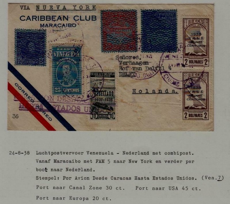 Venezuela/Netherlands airmail cover 24.8.38