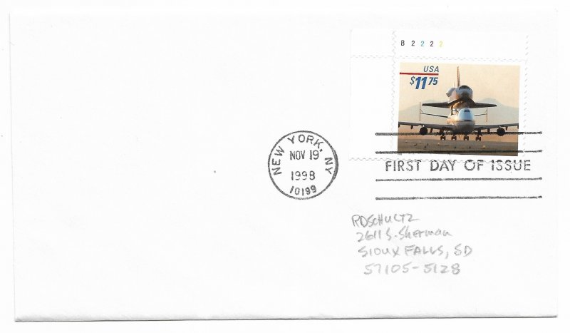 US 3262 $11.75 Express Mail plate # single on FDC no cachet ECV $75.00