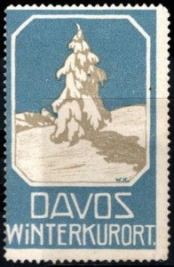 Vintage Switzerland Poster Stamp Davos Winter Spa Unused