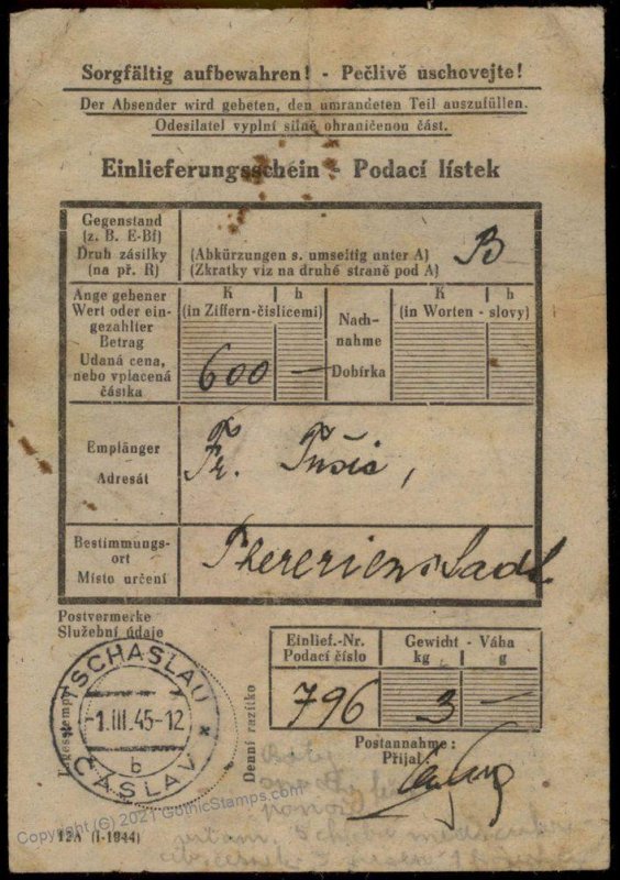 Germany Theresienstadt Ghetto Package Receipt Concentration Camp Mail G74799