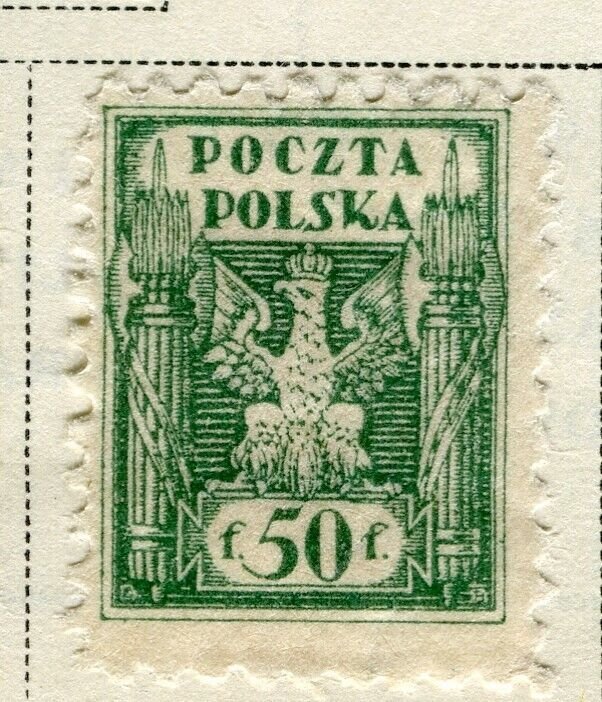 POLAND; 1919 early Perf issue fine Mint hinged 50f. value