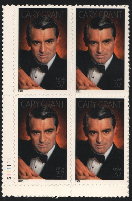 SC#3692 37¢ Legends of Hollywood: Cary Grant Plate Block (2002) SA