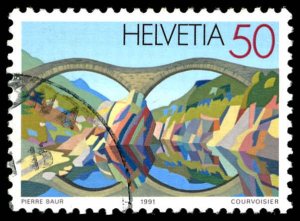 SWITZERLAND Sc 893 USED - 1991 50c Stone Bridge Near Lavertezzo