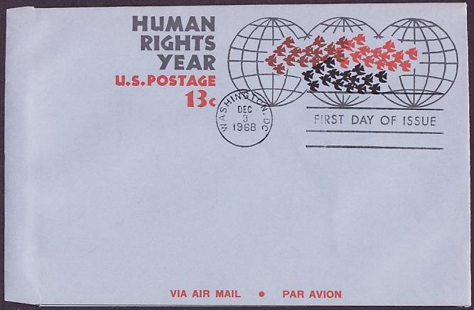 UC42 Human Rights Year Aerogramme uncacheted FDC