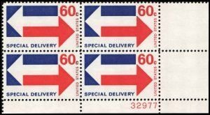 SCOTT  E23  SPECIAL DELIVERY  60¢  PLATE BLOCK  MNH  SHERWOOD STAMP