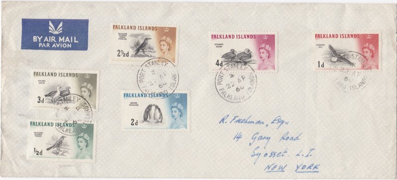 Falkland Islands # 128-133, Q E Definitives,  Birds, First Day Cover