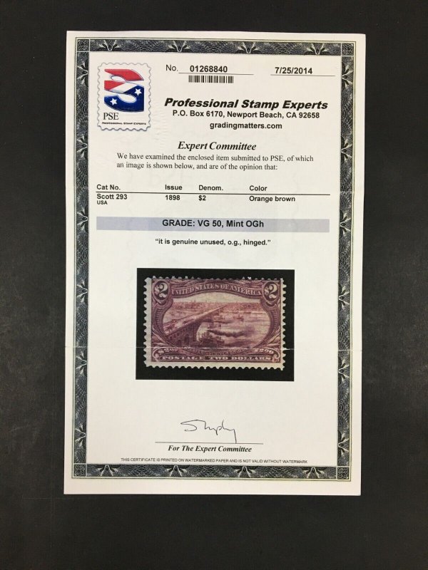 momen: US Stamps #293 MINT OG PSE Cert LOT #88081