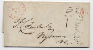 1846 Burlington VT red CDS stampless cover 5 rate handstamp [6432.86]