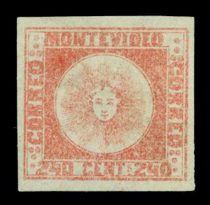 URUGUAY 1858  SUN   240c dull vermilion - pos. 7 -   Scott # 6  mint  MH VF