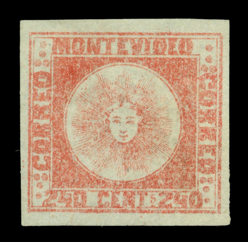 URUGUAY 1858  SUN   240c dull vermilion - pos. 7 -   Scott # 6  mint  MH VF