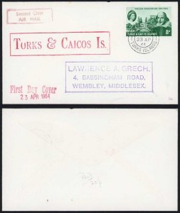 Turks and Caicos Shakespeare on a FDC