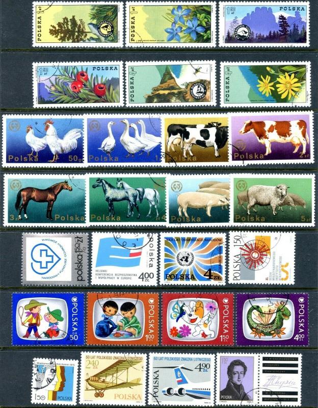 Pologne Sc# 2073-2136,B131 (63 Timbres + 1 Ss ) 1975 Set Année Presque Complet