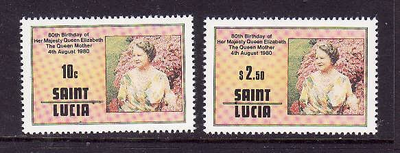 St Lucia-Sc#501-2-unused NH set-Queen Mother-80th Birthday-1980-