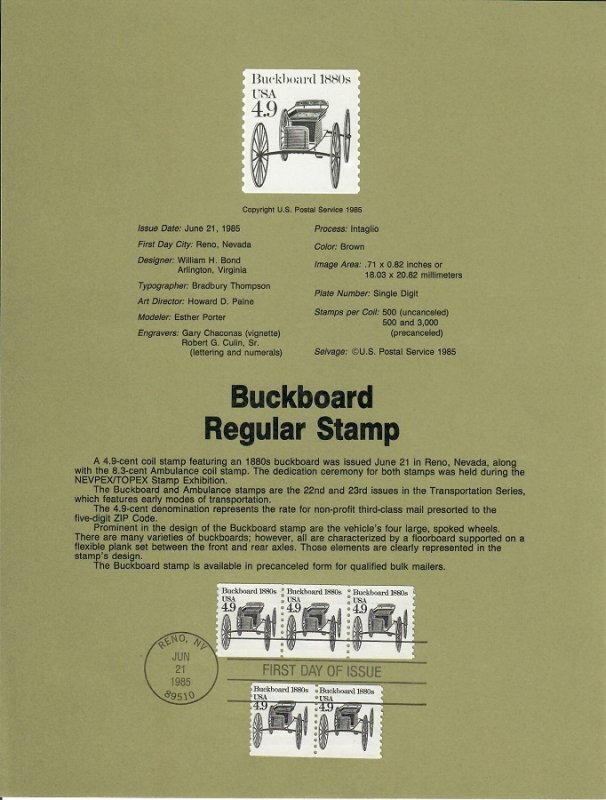 US SP676 Buckboard Souvenir Page #2124