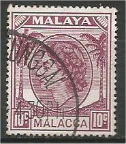 MALACCA, 1954, used 10c, Elizabeth II Scott 35