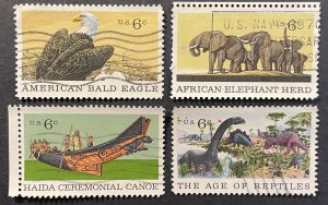 US #1387-1390 Used F/VF 6c Bald Eagle / Elephant / Canoe / Reptiles 1970 [R942]