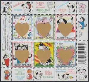 FINLAND Sc# 1072a-f MNH S/S of 6 DIFF VALENTINES GREETINGS with SCRATCH OVERLAY