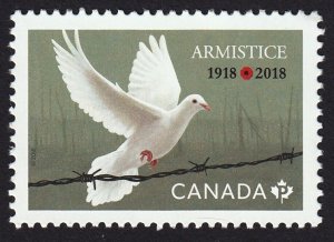 DOVE & BARBED WIRE = ARMISTICE = Single from MiniSheet Canada 2018 #3130 MNH
