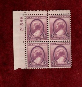 USA MNH 1936 SUSAN B ANTHONY ISSUE PLATE # BLOCK OF 4 STAMPS SCOTT # 784