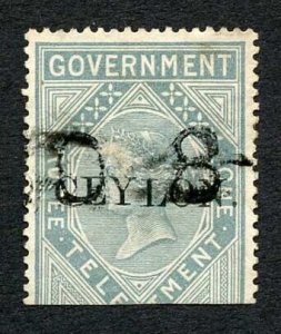 Ceylon Telegraph SGT4 1r Grey India opt Ceylon with Colombo cancel Cat 15