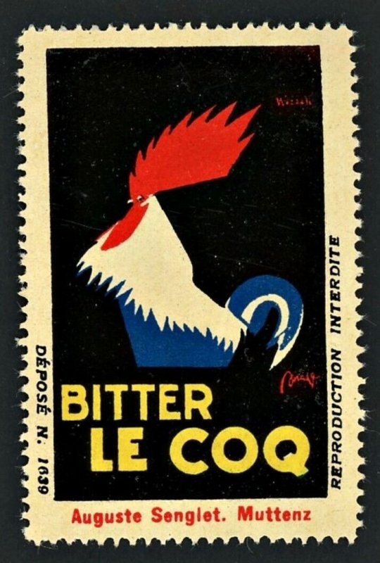 1920s BITTER LE COQ France Poster Stamp MNH