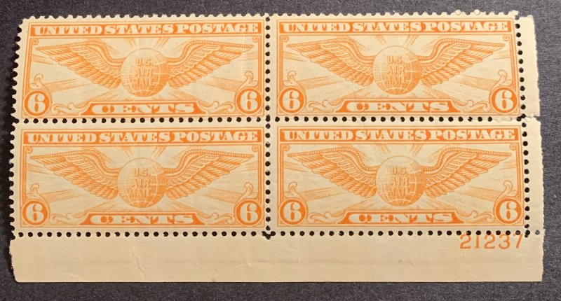 #C19 – 1934 6c Rotary Perf 10-1/2 x 11.  Plate Block of 4. MNH OG.