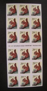 Scott 2489a, 29c Squirrel, Pane of 18, #D23133, MNH Booklet Beauty