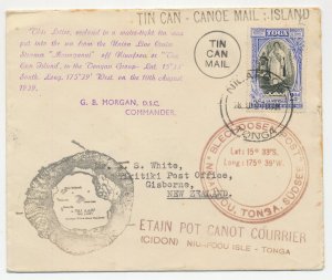 Cover / Postmark Tonga Niuafoou Island 1939 Tin Can Canoe Mail