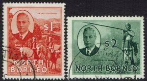 NORTH BORNEO 1950 KGVI PICTORIAL $1 AND $2 USED