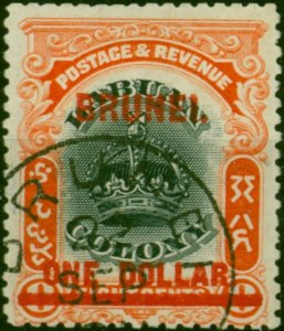 Brunei 1906 $1 on 8c Black & Vermilion SG22 Superb Used