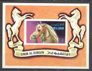 Wb123 Imperf Umm Al Qiwain Fauna Farm Animals Horses 1Bl Mnh