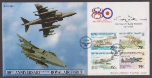 BRITISH VIRGIN ISLANDS 1998 ROYAL AIR FORCE 80th ANNI. FDC SIGNED BY KING JORDAN