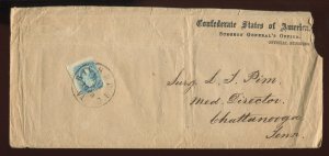 Confederate States 11a Milky Blue Shade Used on Nice O.B. Cover 933C