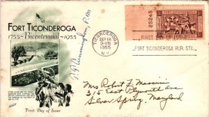 #1071 Fort Ticondera – AUTOGRAPHED BY POSTMASTER – Fleetwood Cachet